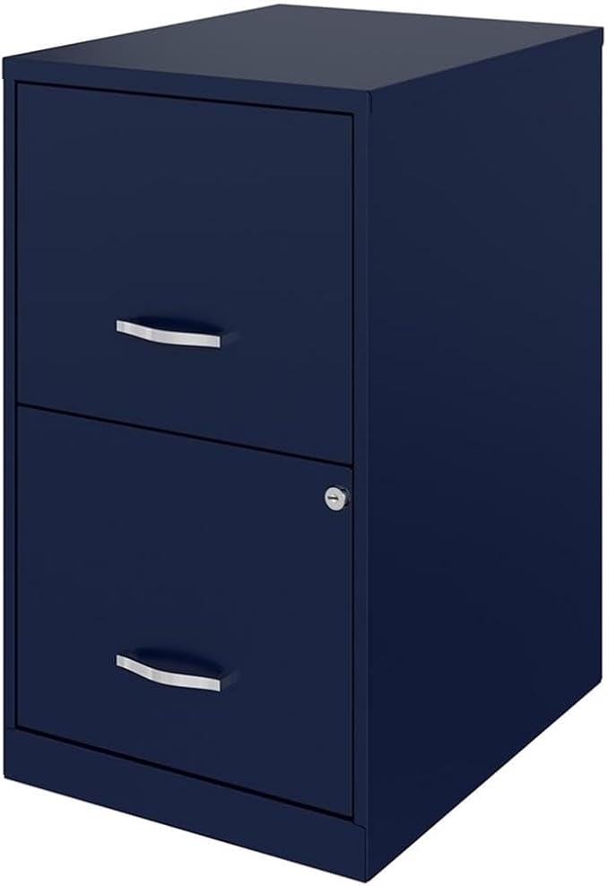 Space Solutions 18in 2 Drawer Metal File Cabinet Navy, Letter Size, Fully Assembled
