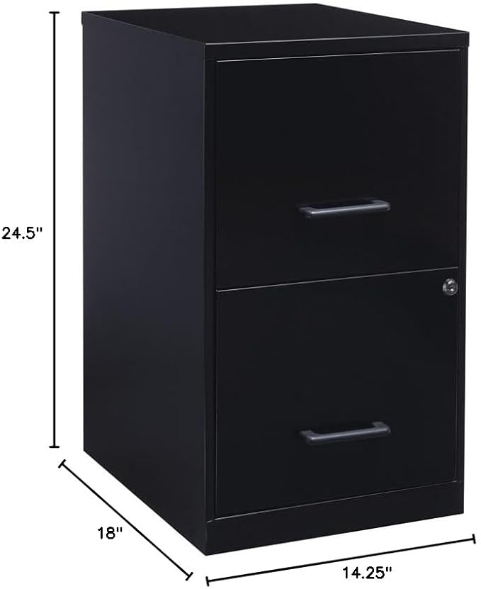Scranton & Co 18" 2-Drawer Modern Metal Filing Cabinet, Black Finish, Durable Steel Construction, Locking High-Side Drawers for Letter-Size Files, Compact Home or Office Storage Solution, Fully