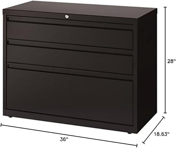 Scranton & Co 36" 3-Drawer Modern Metal Lateral File Cabinet in Black