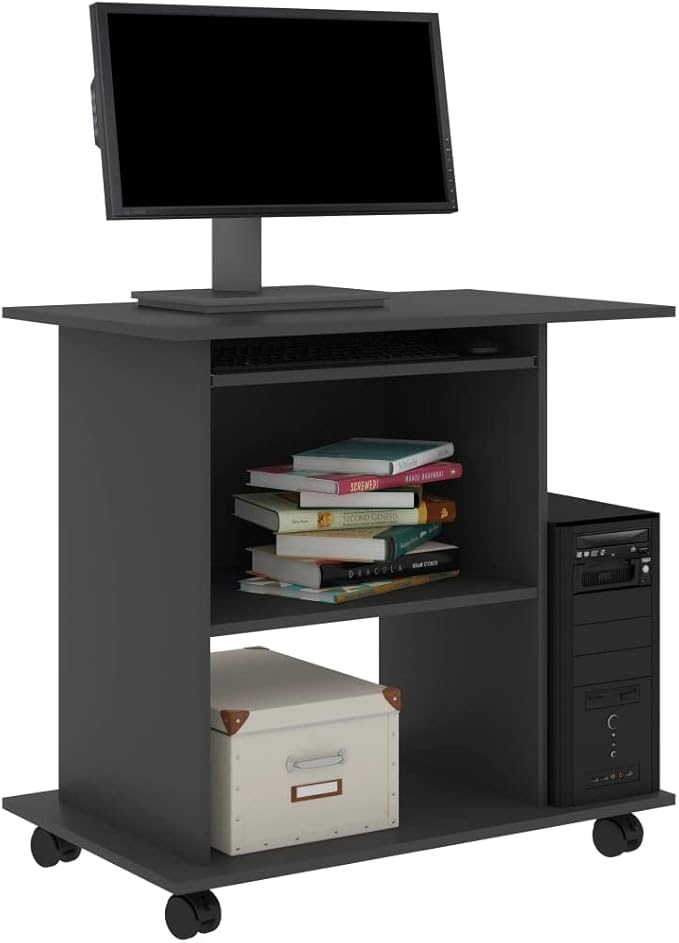 Modern Computer Desk with 4 Castors, Home Office Desk Writing Study Table PC Desk Workstation for Bedroom, Gray 31.5"x19.7"x29.5" Engineered Wood(K)
