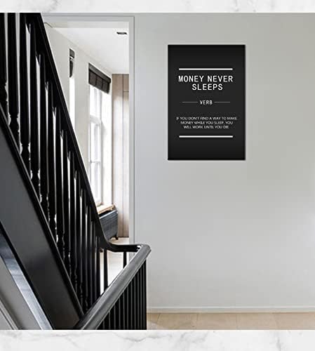Inspirational Entrepreneur Quotes Painting Poster Motivational Canvas Wall Art Money Never Sleeps Print Artwork Holiday Gift Office Home Decoration Living Room Frame Ready to Hang[24''W x 36''H]
