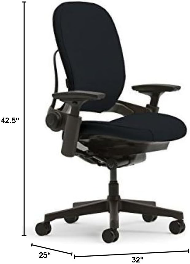 Steelcase Leap Plus Desk Chair in Buzz2 Black Fabric - 500 lb Weight Capacity - Highly Adjustable Arms - Platinum Frame and Base - Standard Carpet Casters