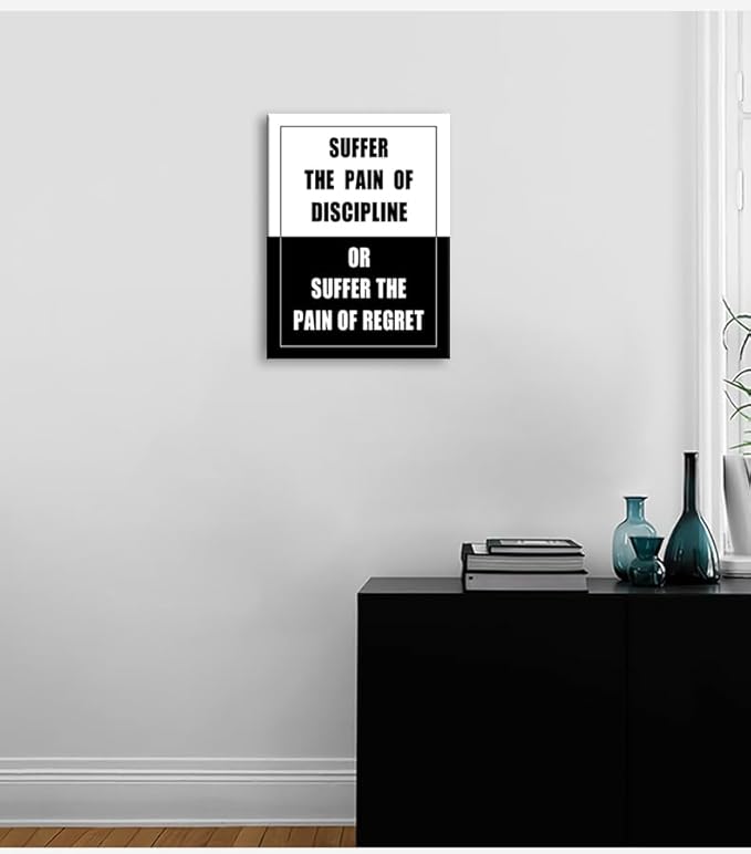 Life Choice Inspirational Poster: Discipline Pain vs Regret Pain Motivational Wall Decor for Home School Bedroom Office Living Room Printed Canvas Artwork Framed Ready to Hang [18" W X 24" H]