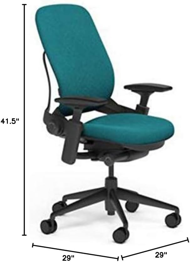 Steelcase Leap Desk Task Chair in Buzz2 5G61 Cyan Fabric - 4-Way Highly Adjustable Arms - Black Frame and 7" Tall Seat Height Base - Soft Dual Wheel Hard Floor Casters