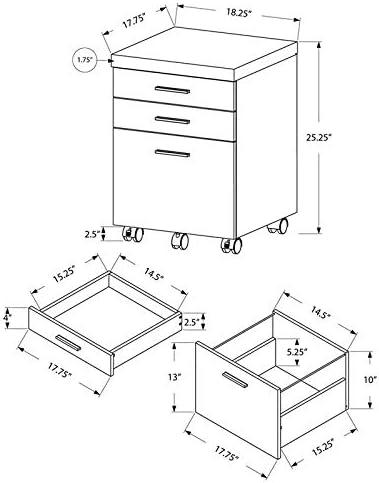 Monarch Specialties I 7051 File Cabinet, Rolling Mobile, Storage Drawers, Printer Stand, Office, Work, Laminate, Grey, White, Contemporary, Modern