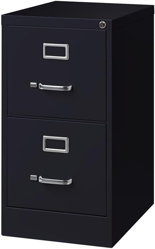 Pemberly Row 2 Drawers 28.38" Vertical Black Metal Filing Cabinet Lockable Pre-Assembled Stationary Letter Size for Home, Office