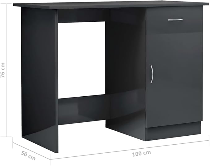 Modern Writing Computer Desk with a Drawer and a Door, Home Office Desk Writing Study Table PC Desk Workstation for Bedroom, High Gloss Gray 39.4"x19.7"x29.9" Engineered Wood(E)