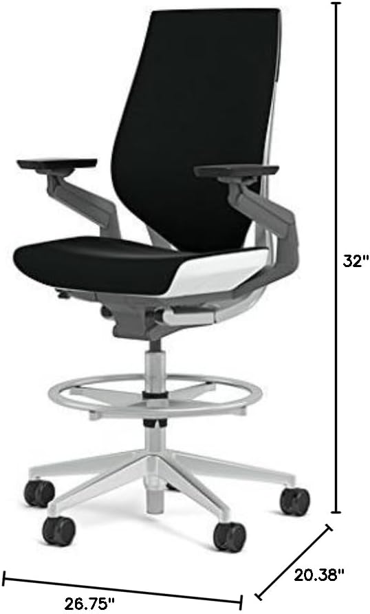Steelcase Gesture 442 Stool Chair - Cogent: Connect Licorice Fabric, Wrapped Back, Light on Light Frame, Wheels for Hard Flooring