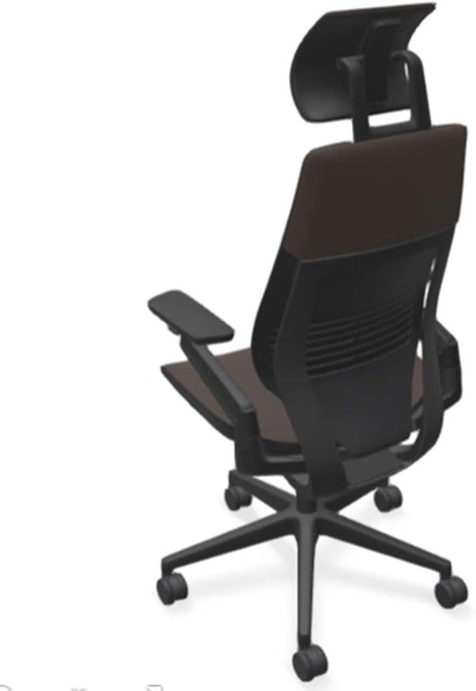 Steelcase Gesture Office Desk Chair with Headrest in Elmosoft Genuine Espresso L133 Leather Plus Lumbar Support Low Black Frame