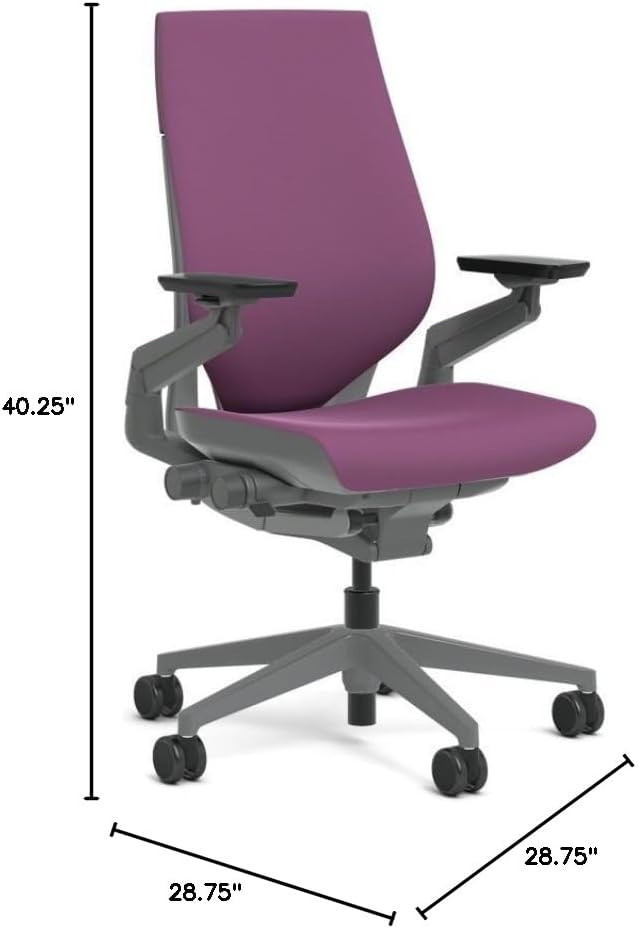 Steelcase Gesture Task Chair: Wrapped Back - Sterling Dark Solid Frame/Base/Merle Accent - Adjustable Lumbar Support - Roll Control Hard Floor Casters