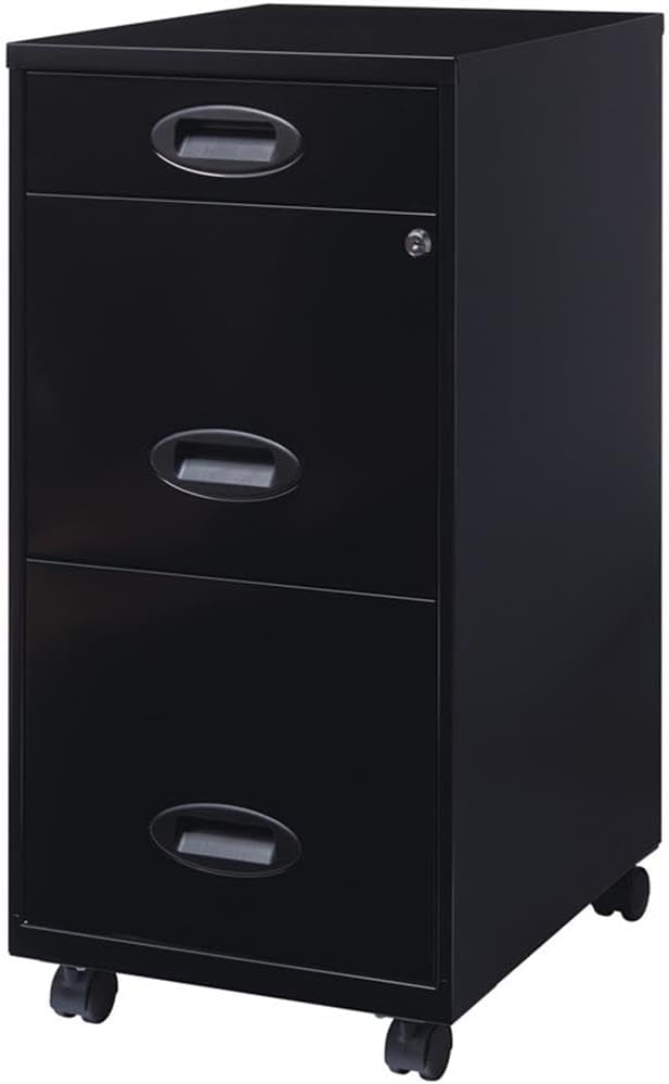 Scranton & Co 3-Drawer Metal Filing Cabinet, 18" D x 14.25" W x 29.52" H, Black Finish, Includes Pencil Drawer, Locking Storage, Casters for Mobile Home or Office Organization