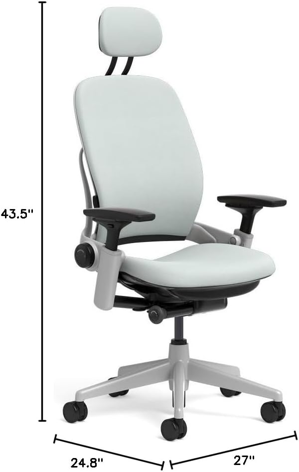 Steelcase Leap Task Chair: Platinum Base - 4D Adjustable Arms - Headrest - Standard Carpet Casters