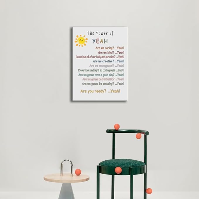 WYJDFART “The Power of Yeah” Inspirational Wall Decor Positive Psychological Suggestion Motivational Wall Art for Home Kid's Bedroom School Psychotherapy Room Framed Ready to Hang [18" W X 24" H]