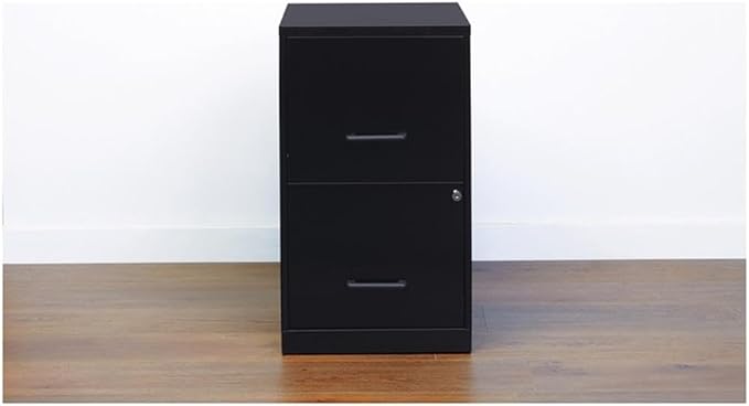 Pemberly Row 2 Drawers 24.5" Vertical Black Metal Filing Cabinet Lockable Pre-Assembled Stationary Letter Size for Home, Office