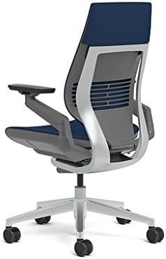 Steelcase Gesture Office Chair - Cogent Connect Blueprint Upholstered Wrapped Back Platinum Metallic Frame Medium Seat Merle Seat/Back/Arms (Dark/Light) Hard Floor Caster Wheels