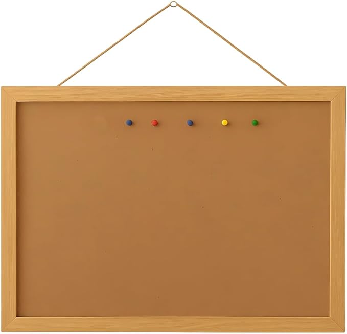 Cork Board Bulletin Board 16" X 12", Wall Mounted Oak Wood Finish Frame Corkboard for Office Home and School, Hanging Pin Board Message Board or Vision Board Decoration