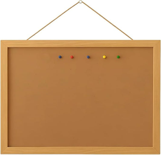 Cork Board Bulletin Board 16" X 12", Wall Mounted Oak Wood Finish Frame Corkboard for Office Home and School, Hanging Pin Board Message Board or Vision Board Decoration