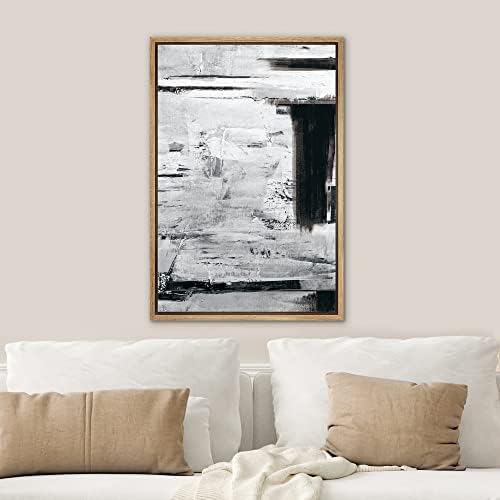 SIGNWIN Framed Canvas Print Wall Art Black Gray Grunge Paint Stroke Landscape Abstract Shapes Illustrations Modern Art Minimal Multicolor for Living Room, Bedroom, Office - 16"x24" Natural