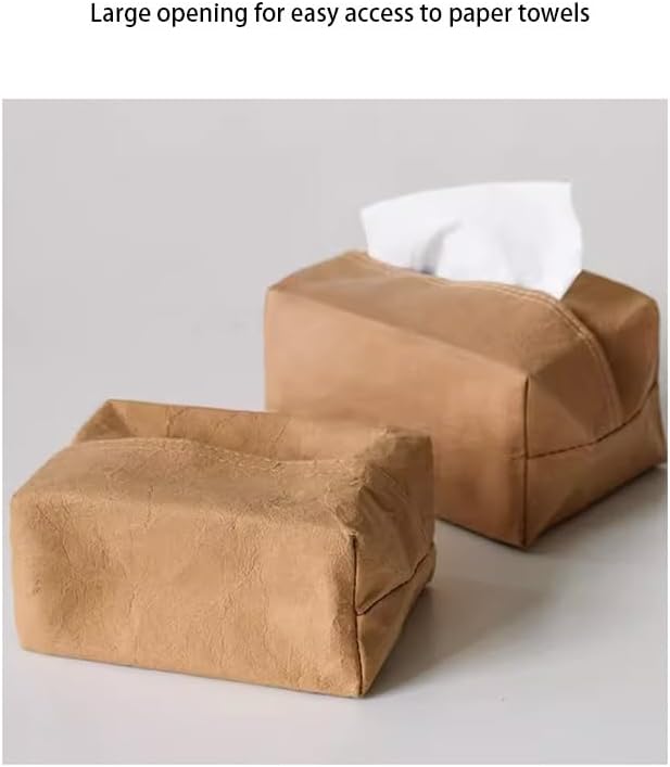 Stylish Tissue Box Kraft Paper Towel Box Square Tissue Box and Creative Tissue Holder for Vanity Countertop Bedroom Décor Office Gift Bar Modern Tissue Box (Color : Beige, Size : Large) (Beige Small)