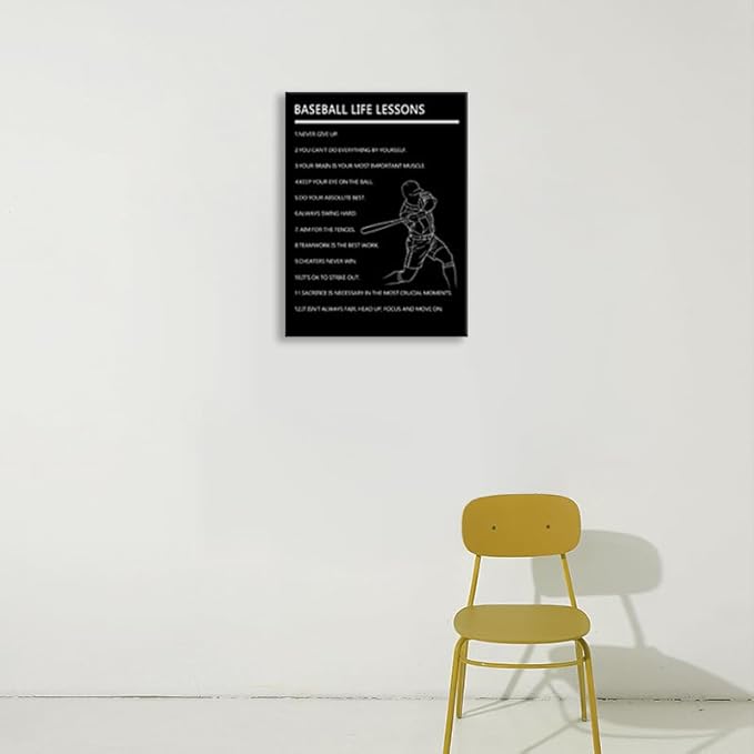 Motivational Baseball Player Poster Baseball Life Lessons Poster for Boys Bedroom Inspirational Sports Quotes Canvas Print for Home Gym Locker Room Office Decor Framed Ready to Hang [18" W X 24" H]