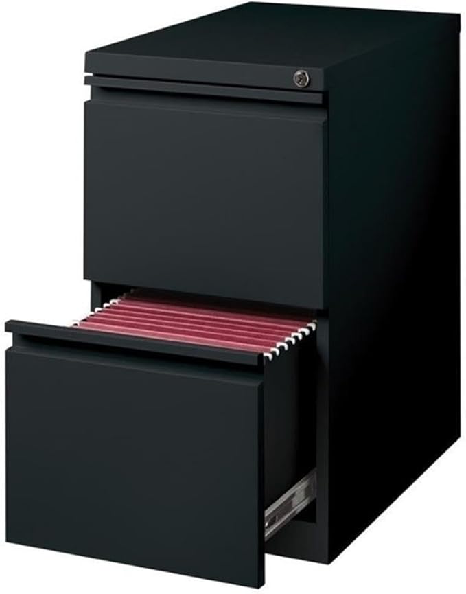 BOWERY HILL 20" 2-Drawer Metal Mobile Filing Cabinet, Black Finish, 27.75" H x 15" W x 19.88" D, Commercial Grade with Lock, Hidden Casters, Full Extension Drawers for Office Workspace
