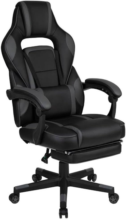 Flash Furniture X40 Gaming Chair Racing Ergonomic Computer Chair with Fully Reclining Back/Arms, Slide-Out Footrest, Massaging Lumbar - Black/Gray