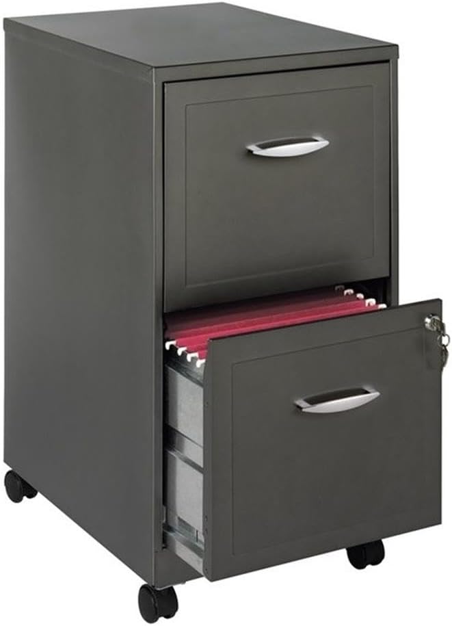 Scranton & Co 2-Drawer Metal Mobile Filing Cabinet, 26.7 in H X 14.25 in W X 18 in D, Gray Finish, Locking Letter Storage, Easy Roll Casters, Modern Compact Design for Home Office or Small Spaces