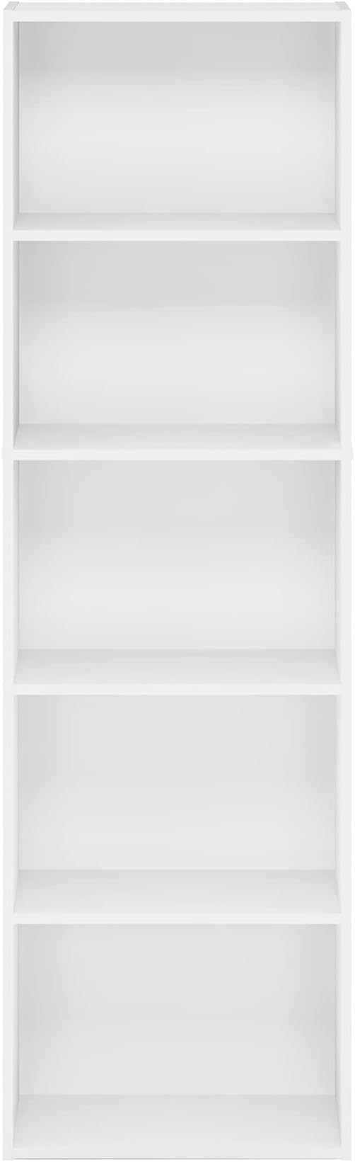 Furinno LUDER Book Shelf, 5-Tier Bookshelf, Bookcase with Open Shelves, 9.4 x 15.8 x 52, Easy Assembly, for Living Room, Bedroom, Home Office, Plain White