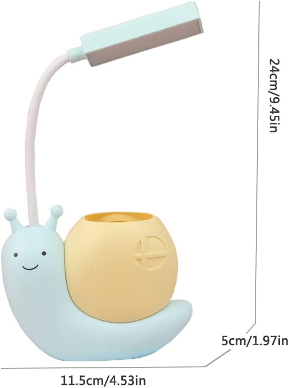Cute Kids Lamp with Pen Holder,LED Desk Lamp for Child,Snail Shape USB Charging Student Learning Eye Protection Lamp with 360° Bendable Adjustable Neck Blue