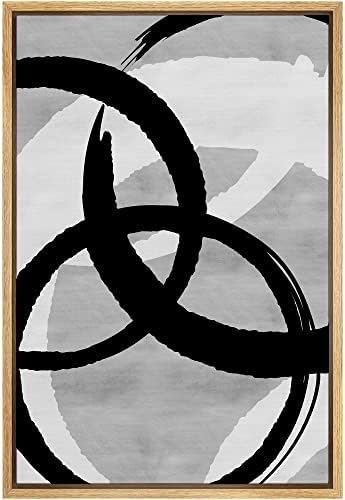 SIGNWIN Framed Canvas Print Wall Art Black Gray White Ring Circle Pattern Abstract Shapes Illustrations Modern Art Minimal Relax/Calm Multicolor for Living Room, Bedroom, Office - 24"x36" Natural
