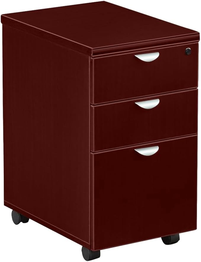 NBF 16" W Office Files Pedestal Cabinet - Three Drawer File Cabinet with Lock - Mahogany Laminate Office Filing Cabinets - Esquire Modern Mobile File Cabinet Document Storage (22" D x 16" W x 28" H)
