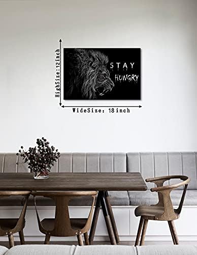 Black White Inspirational Framed Office Canvas Animals Wall Art with Positive Quotes-Stay Hungry Wall Pictures Poster and Prints HD Print for Living Room Bedroom Wall Decor Ready to Hang- 16x12 inches