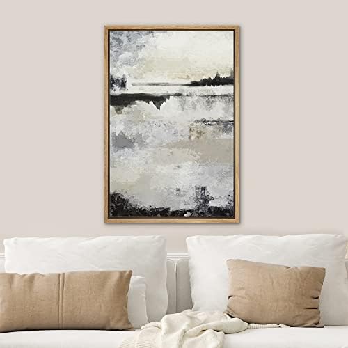 SIGNWIN Framed Canvas Print Wall Art Grunge Gray Black Paint Stroke Landscape Abstract Shapes Illustrations Modern Art Minimal Relax/Calm Multicolor for Living Room, Bedroom, Office - 16"x24" Natural
