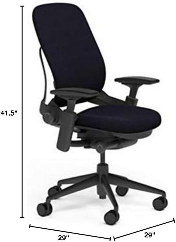 Steelcase Leap Desk Task Chair in Buzz2 5F17 Black Fabric - 4-Way Highly Adjustable Arms - Black Frame and 7" Tall Seat Height Base - Soft Dual Wheel Hard Floor Casters