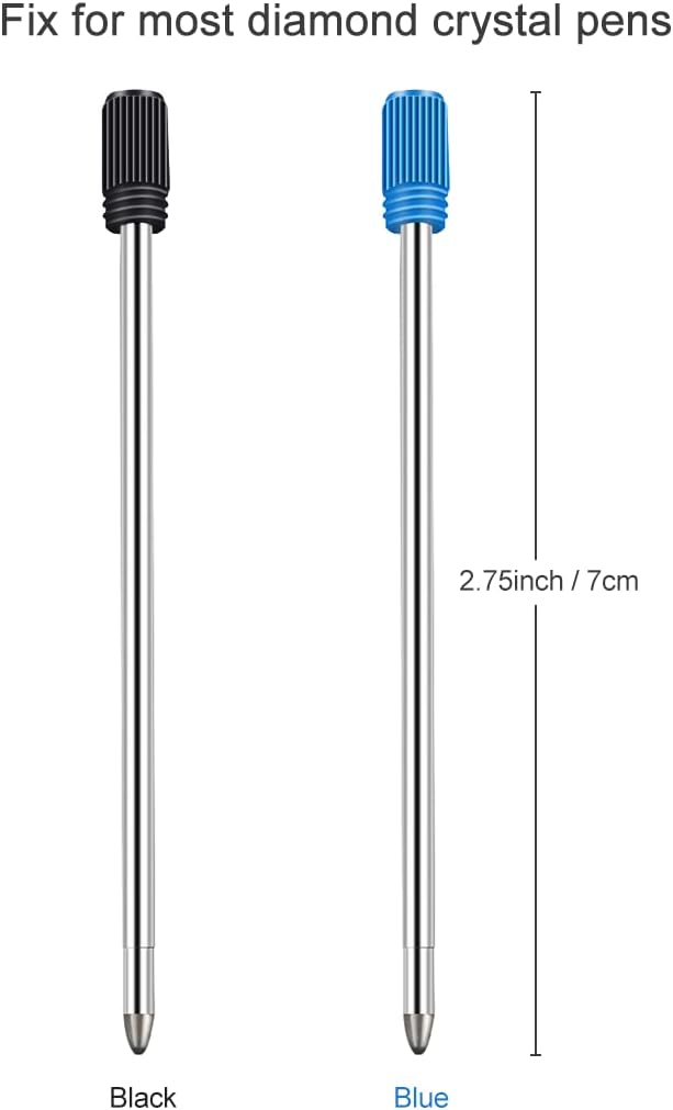2.75 Inch Ballpoint Pen Refills Pack of 10, Smooth Writing 1.0 mm Medium Point Metal Refill, Replaceable Ink Pen Refill for Diamond Crystal Stylus Pens and Ballpoint Pens (Black and Blue)