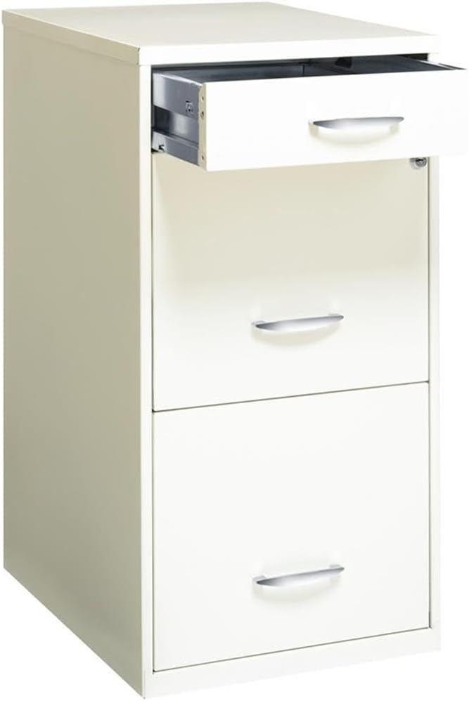 Pemberly Row Set of 18 3-Drawer File Cabinet with Pencil-Drawer in Pearl White