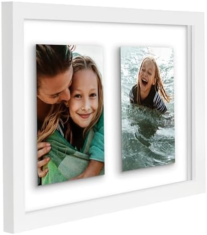Americanflat 4x6 Double Picture Frame with Shatter-Resistant Glass - Fits Two 4x6 Photos or use as One 9x12 Picture Frame - Signature Collection - Collage Frames with Floating Effect for Wall - White