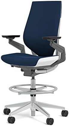 Steelcase Gesture 442 Stool Chair - Cogent: Connect Blueprint Fabric, Wrapped Back, Light on Light Frame, Wheels for Hard Flooring