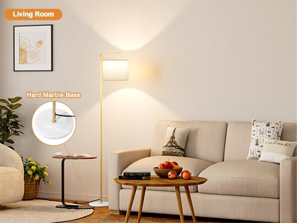 Ambimall 60" Floor Lamps for Living Room with 3 Color Temperatures, Gold Standing Lamp with White Marble Base, Modern Tall Lamps for Bedroom Office, 9W LED Bulb Included