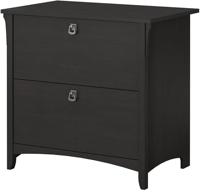 Scranton & Co Salinas 2 Drawer File Cabinet, 31.73" W x 20.0" D x 29.96" H, Vintage Black Finish, Decorative Wood Accents, Mission Style, Letter and Legal File Storage, Home Office Organizer