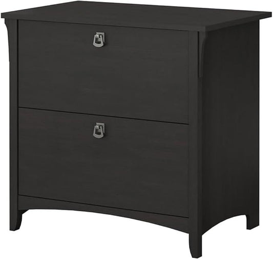 Scranton & Co Salinas 2 Drawer File Cabinet, 31.73" W x 20.0" D x 29.96" H, Vintage Black Finish, Decorative Wood Accents, Mission Style, Letter and Legal File Storage, Home Office Organizer
