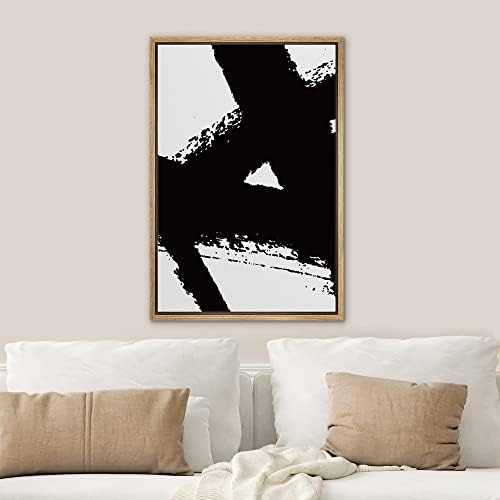 SIGNWIN Framed Canvas Print Wall Art Black Ink Paint Stroke Stripe Collage Abstract Shapes Illustrations Modern Art Minimal Relax/Calm Multicolor for Living Room, Bedroom, Office - 24"x36" Natural