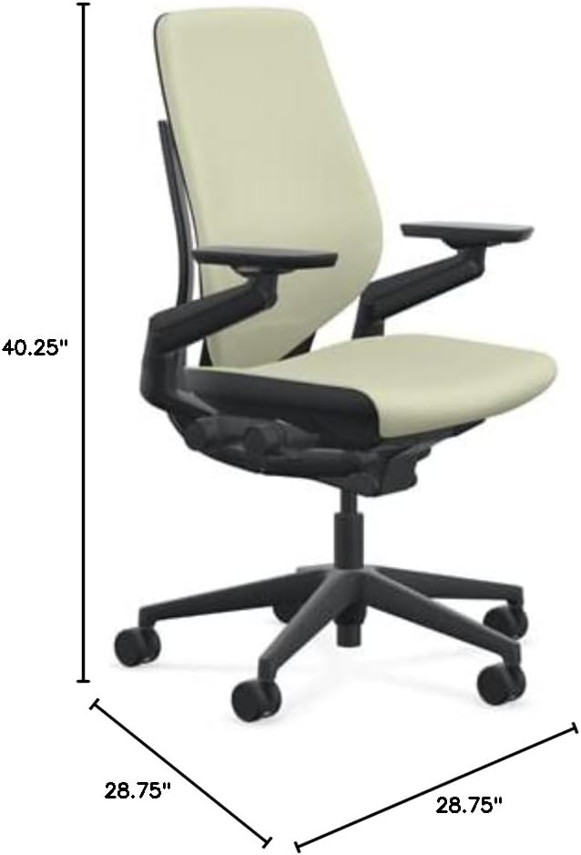 Steelcase Gesture Office Chair - Era Olivine Fabric, Medium Seat Height, Shell Back, Black on Black Frame, Lumbar Support, and Hard Floor Casters