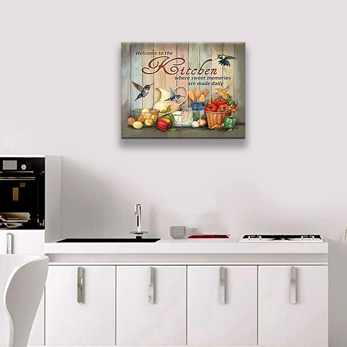yerretin Farmhouse Kitchen Wall Art Country Pictures Wall Decor Rustic Vegetables Food Canvas Paintings Kitchen Signs Modern Artwork Home Decorations Framed 20"x16"