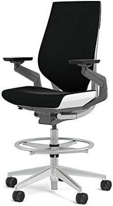 Steelcase Gesture 442 Stool Chair - Cogent: Connect Licorice Fabric, Wrapped Back, Light on Light Frame, Wheels for Hard Flooring