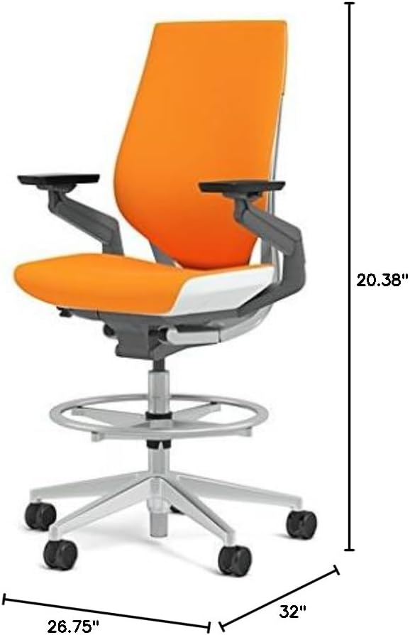 Steelcase Gesture 442 Stool Chair - Cogent: Connect Tangerine Fabric, Wrapped Back, Light on Light Frame
