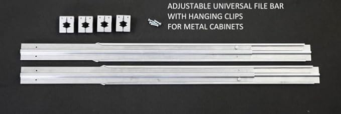 Adjustable Universal File Bar with Clips – Fits Metal or Wood File Cabinets – Heavy-Duty Hanging Rail Set with Mounting Hardware