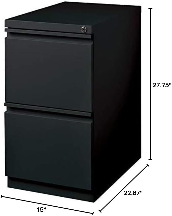 Scranton & Co Metal Mobile Pedestal Filing Cabinet, 23 in Deep, 2-Drawer File/File Configuration, Black Finish, Ball-Bearing Suspension, Hidden Casters, Lock Included, Letter File Storage, Office Use