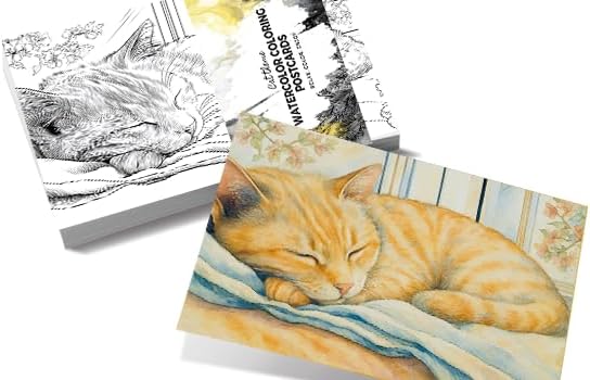 Artwink Watercolor Coloring Cards – Cat Theme, 15 Sheets (5x7 Inches, 300gsm), Works with Watercolor, Colored Pencils, or Markers, Great for Coloring Book Lovers & Watercolor Painting Practice
