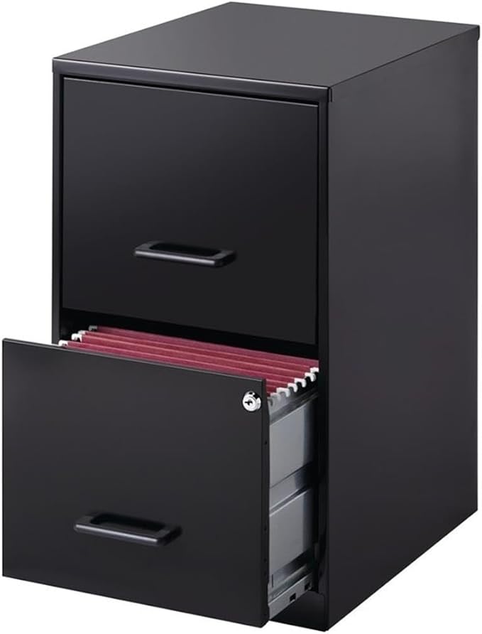 Scranton & Co 18" 2-Drawer Modern Metal Filing Cabinet, Black Finish, Durable Steel Construction, Locking High-Side Drawers for Letter-Size Files, Compact Home or Office Storage Solution, Fully